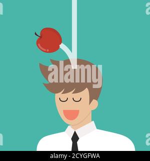Apple falling dawn to the businessman head. Vector illustration Stock Vector