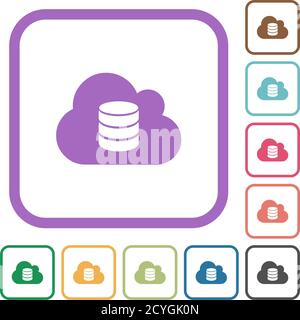 Cloud database simple icons in color rounded square frames on white background Stock Vector