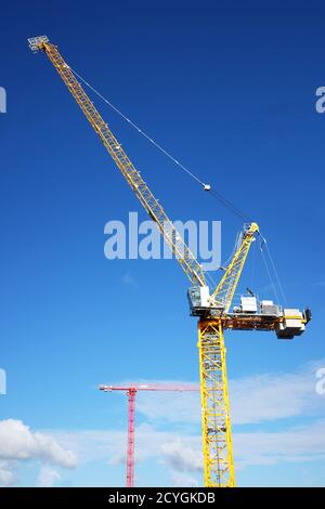 October 2020 - Two very high tower cranes over the English city of Bristol, England, UK Stock Photo