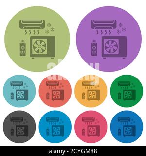 Air conditioning system darker flat icons on color round background Stock Vector