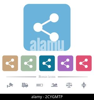 Share white flat icons on color rounded square backgrounds. 6 bonus icons included Stock Vector