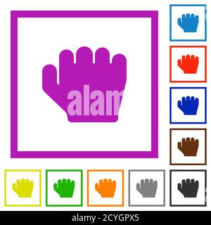 Right handed grab gesture flat color icons in square frames on white background Stock Vector