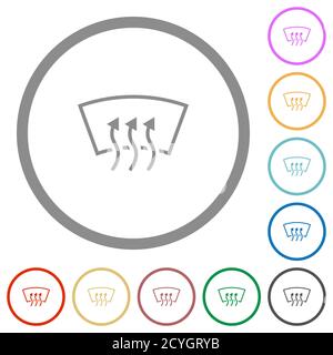 Windshield defrost flat color icons in round outlines on white background Stock Vector