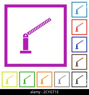 Opened barrier flat color icons in square frames on white background Stock Vector