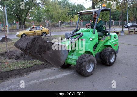Non Exclusive: KYIV, UKRAINE - OCTOBER 1, 2020 - A tractor is pictured during the ceremony to register the national record of Ukraine for the longest Stock Photo