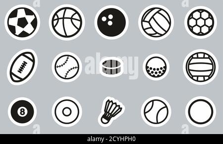 Ball Or Ball Sport Icons Black & White Sticker Set Big Stock Vector