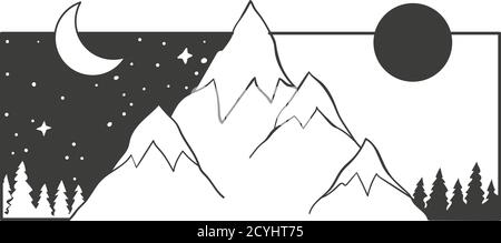 Mountains, forest. Day and night change pattern. Stock Vector
