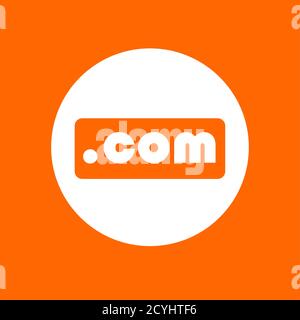 Dot com sign icon. In white circle on a orange background. Stock Vector