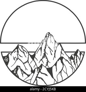 Mountain and clouds inscribed in a circle. Stock Vector