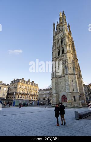 2020 02, Bordeaux, France. View of the Pey Berland tower, separate bell tower of the Saint-André Cathedral.