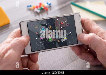 Social network concept on mobile phone Stock Photo