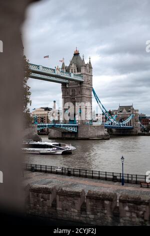 Drawbridge on a cold winter day. There is on the river with open water ...