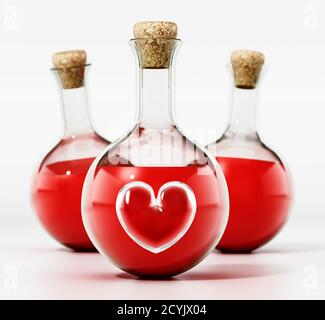 Health potions with a hearth icon isolated on white background. 3D illustration. Stock Photo