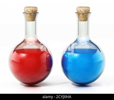 Health and mana potions isolated on white background. 3D illustration. Stock Photo