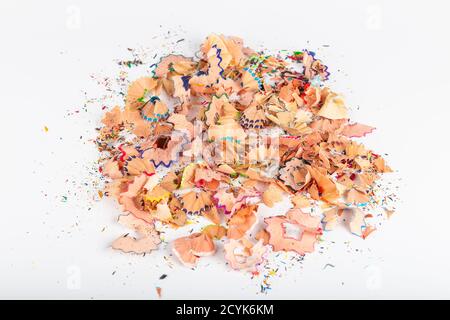 Concept art- Peeling pencil sharpener on white background Stock Photo
