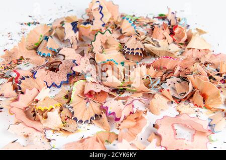Concept art- Peeling pencil sharpener on white background Stock Photo