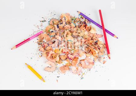 Concept art- Peeling pencil sharpener on white background Stock Photo