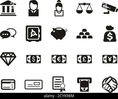 Bank Icons Black & White Set Big Stock Vector