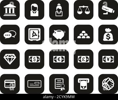 Bank Icons White On Black Flat Design Set Big Stock Vector