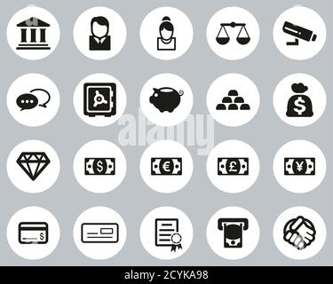 Bank Icons Black & White Flat Design Circle Set Big Stock Vector