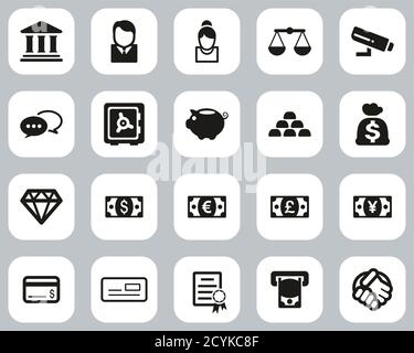 Bank Icons Black & White Flat Design Set Big Stock Vector