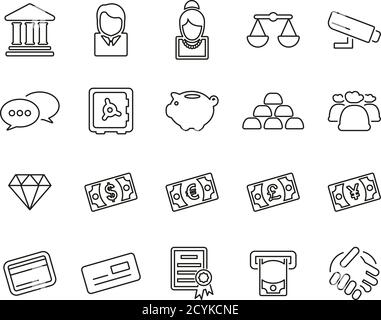 Bank Icons Thin Line Set Big Stock Vector