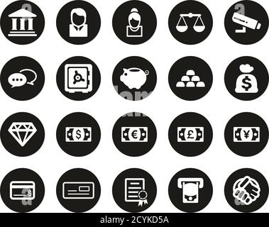 Bank Icons White On Black Flat Design Circle Set Big Stock Vector