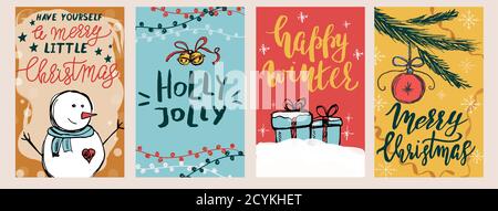 Set of Christmas cards with hand drawn elements Stock Vector