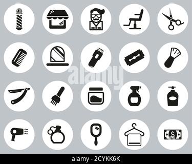 Barber Or Barber Shop Icons Black & White Flat Design Circle Set Big Stock Vector