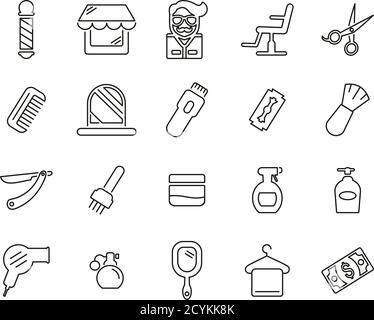 Barber Or Barber Shop Icons Thin Line Set Big Stock Vector