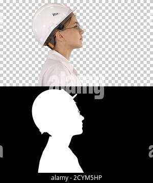 Female scientist walking, Alpha Channel Stock Photo