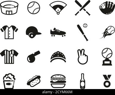 Baseball Icons Black & White Set Big Stock Vector