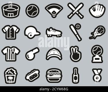 Baseball Icons White On Black Sticker Set Big Stock Vector