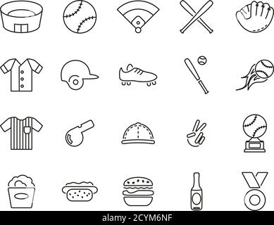 Baseball Icons Thin Line Set Big Stock Vector