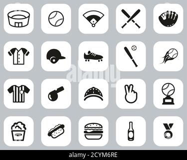 Baseball Icons Black & White Flat Design Set Big Stock Vector