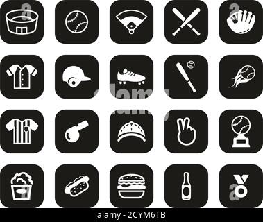 Baseball Icons White On Black Flat Design Set Big Stock Vector