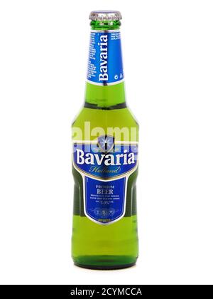 BUCHAREST, ROMANIA - AUGUST 4, 2015. Bottle of Bavaria Premium Beer, brewed with pure mineral water, isolated on white Stock Photo