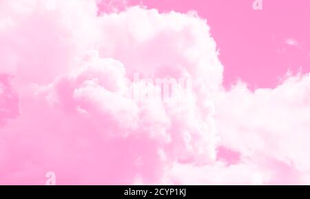Cotton candy sky pink background illustration, rainbow in the clouds. Stock  Illustration