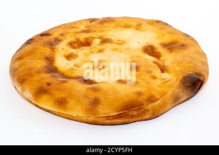 Caucasian unleavened white bread made from wheat flour - pita bread - on a white background, Stock Photo