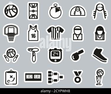 Basketball Icons Black & White Sticker Set Big Stock Vector