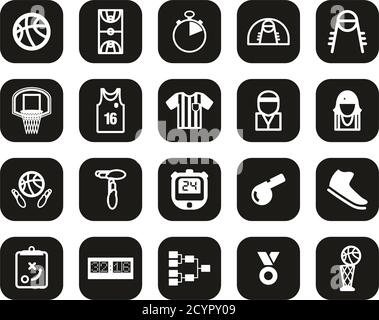 Basketball Icons White On Black Flat Design Set Big Stock Vector