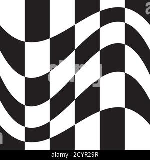 Wavy, waving version Checkered, chequered, chessboard surface with distortion, deformation effect. Distort, deform squares background, pattern. Stock Vector