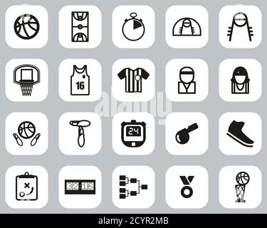 Basketball Icons Black & White Flat Design Set Big Stock Vector