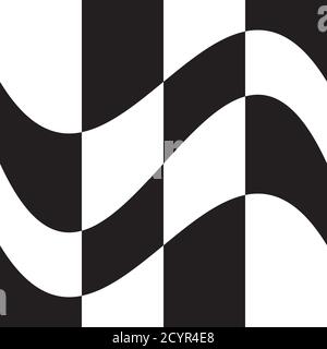 Wavy, waving version Checkered, chequered, chessboard surface with distortion, deformation effect. Distort, deform squares background, pattern. Stock Vector
