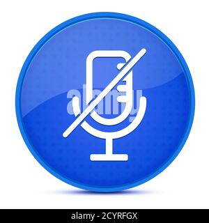 Mute microphone aesthetic glossy blue round button abstract illustration Stock Photo
