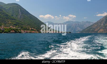 Northwest view across the Bay of Kotor towards Donji Stoliv and Perast in the distance Stock Photo