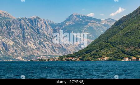 South East view across Bay of Kotor away from Perast Stock Photo