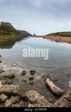 Broadhaven South beach with Church Rock in the distance, Pembrokeshire, South Wales Stock Photo