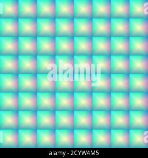 Seamless pattern of glass convex mosaic, volumetric checkers, glass blocks. Holographic effect. Stock Vector