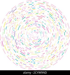 Abstract circular ,radial design element. Geometric radiating dashed lines. Burst, starburst, sunburst and twister, curlicue and whirlwind clip-art Stock Vector